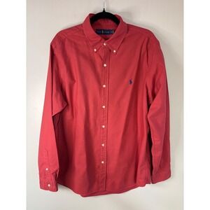 Ralph Lauren Oxford Button Down Shirt Red Long Sleeve Polo Player Logo Men XL